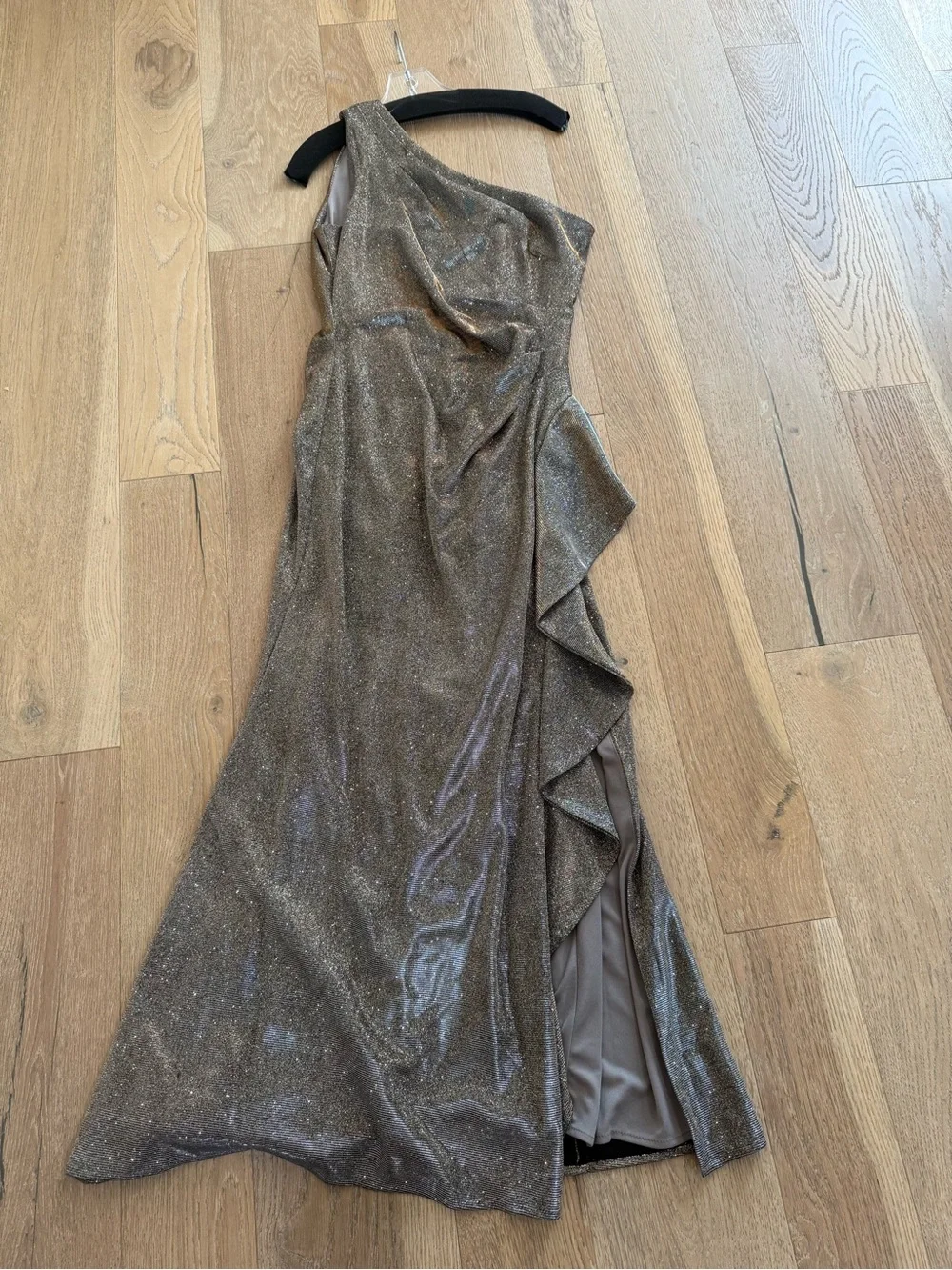 Xscape Petite Glitter Knit One-Shoulder Gown